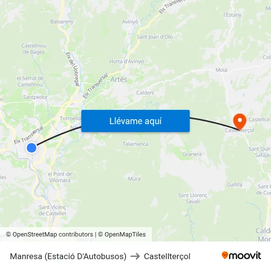 Manresa (Estació D'Autobusos) to Castellterçol map