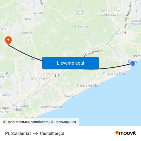 Pl. Solidaritat to Castellterçol map