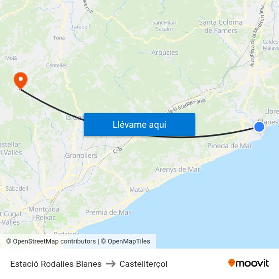 Estació Rodalies Blanes to Castellterçol map