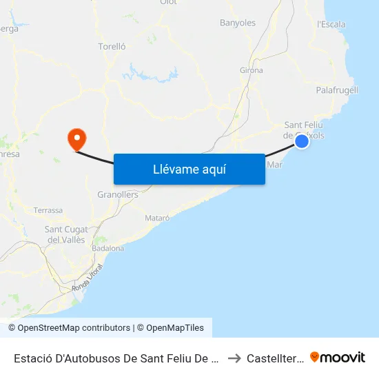 Estació D'Autobusos De Sant Feliu De Guíxols to Castellterçol map