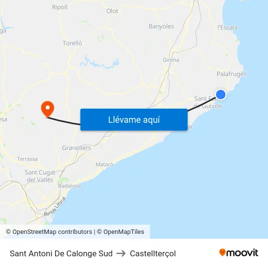 Sant Antoni De Calonge Sud to Castellterçol map