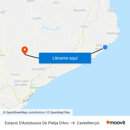 Estació D'Autobusos De Platja D'Aro to Castellterçol map