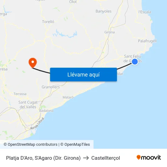 Platja D'Aro, S'Agaro (Dir. Girona) to Castellterçol map