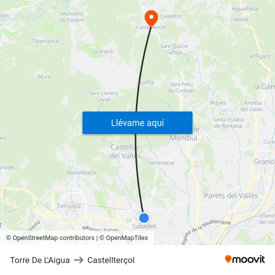 Torre De L'Aigua to Castellterçol map