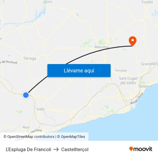 L'Espluga De Francolí to Castellterçol map