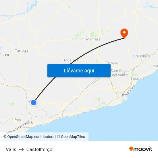 Valls to Castellterçol map