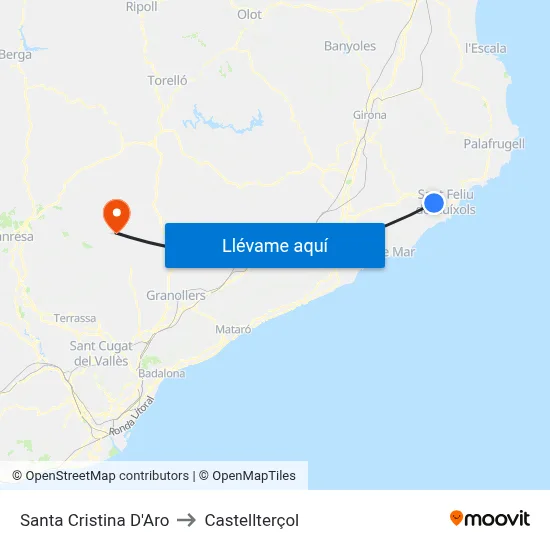 Santa Cristina D'Aro to Castellterçol map