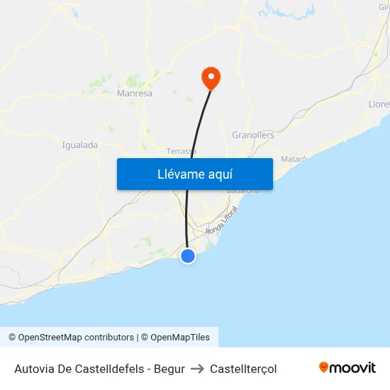 Autovia De Castelldefels - Begur to Castellterçol map
