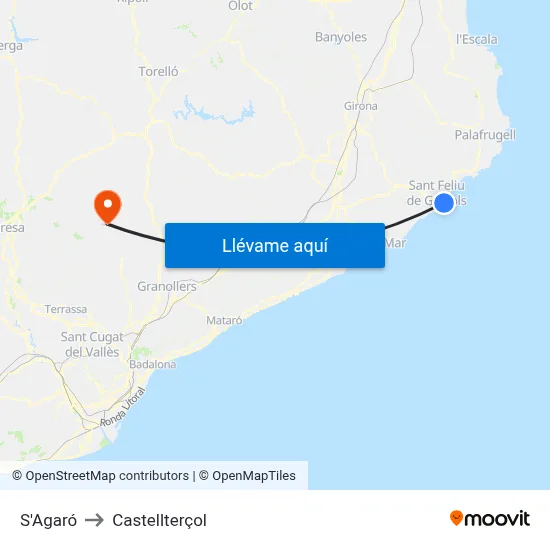 S'Agaró to Castellterçol map