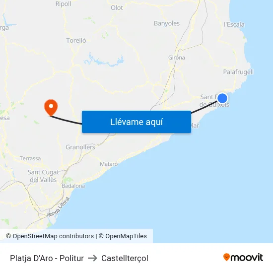 Platja D'Aro - Politur to Castellterçol map