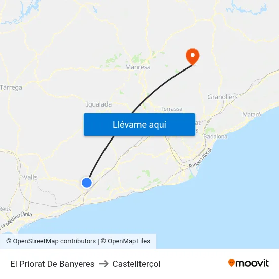 El Priorat De Banyeres to Castellterçol map