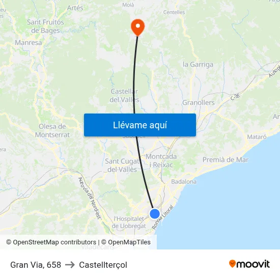 Gran Via, 658 to Castellterçol map