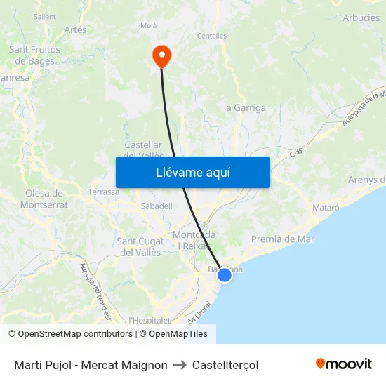 Martí Pujol - Mercat Maignon to Castellterçol map