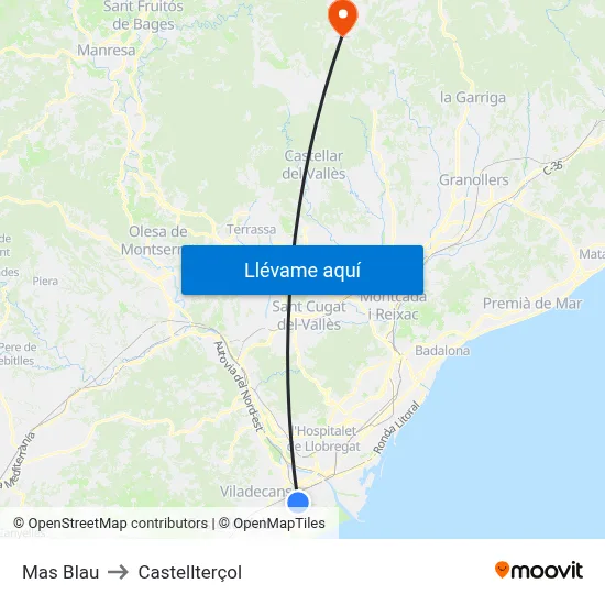 Mas Blau to Castellterçol map