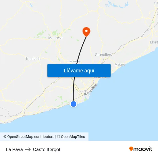 La Pava to Castellterçol map