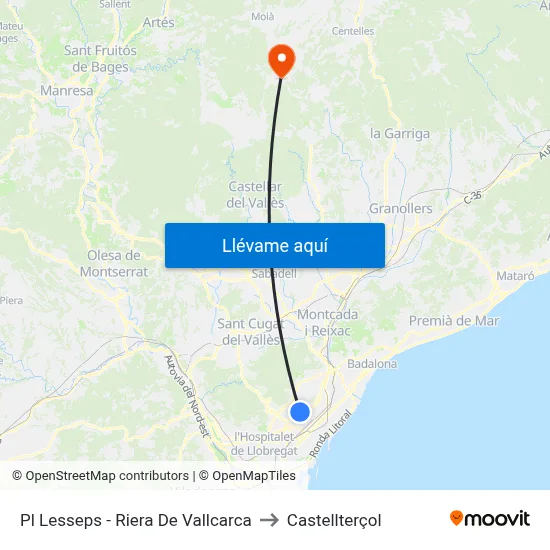 Pl Lesseps - Riera De Vallcarca to Castellterçol map