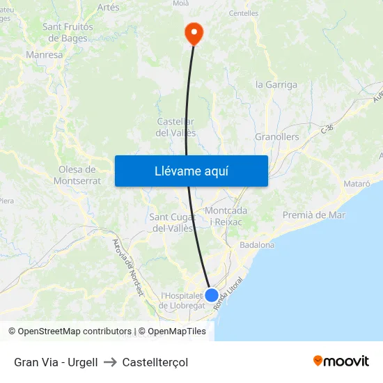 Gran Via - Urgell to Castellterçol map