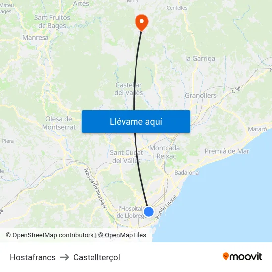 Hostafrancs to Castellterçol map