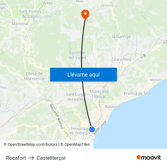 Rocafort to Castellterçol map