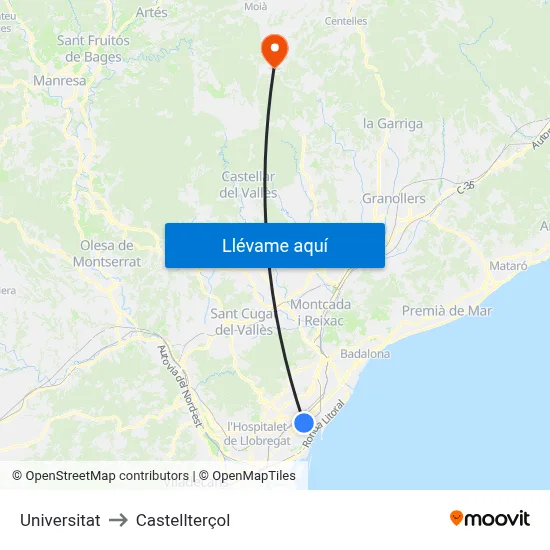 Universitat to Castellterçol map