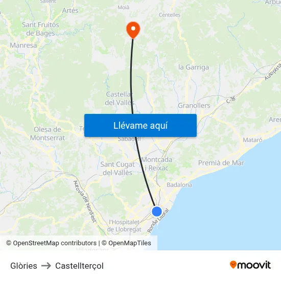 Glòries to Castellterçol map