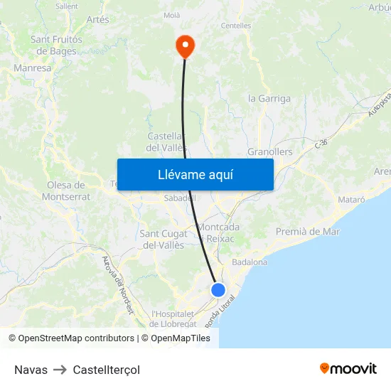 Navas to Castellterçol map