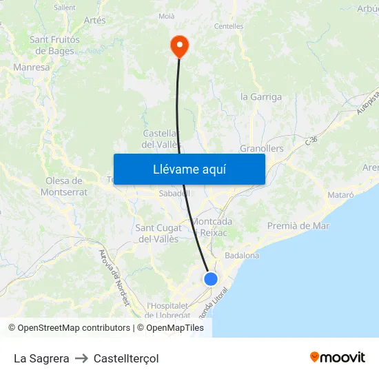 La Sagrera to Castellterçol map