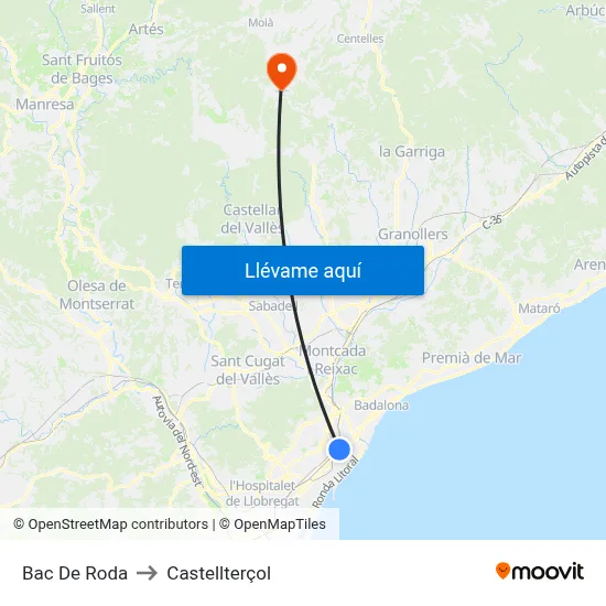 Bac De Roda to Castellterçol map