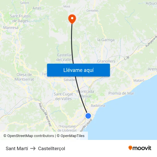Sant Martí to Castellterçol map