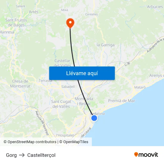 Gorg to Castellterçol map