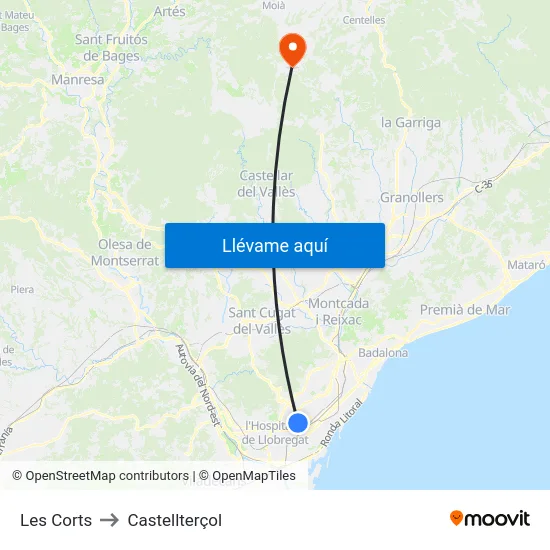 Les Corts to Castellterçol map