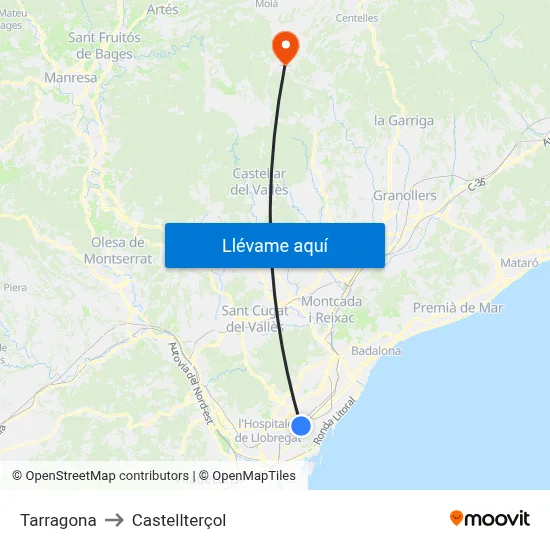 Tarragona to Castellterçol map