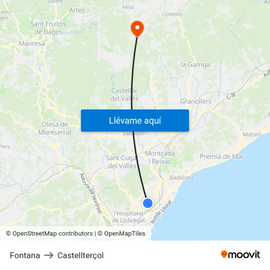 Fontana to Castellterçol map