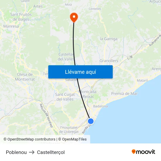 Poblenou to Castellterçol map