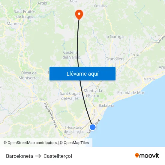 Barceloneta to Castellterçol map