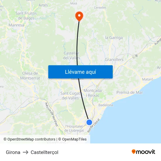 Girona to Castellterçol map