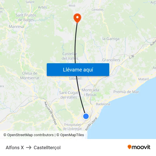 Alfons X to Castellterçol map