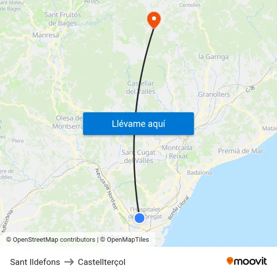 Sant Ildefons to Castellterçol map