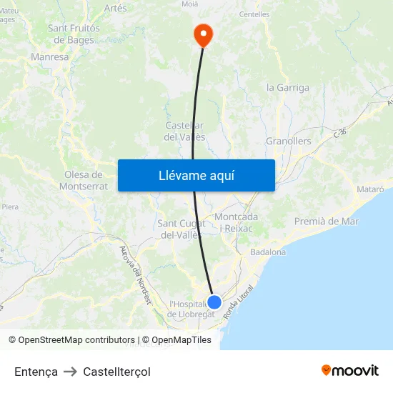 Entença to Castellterçol map