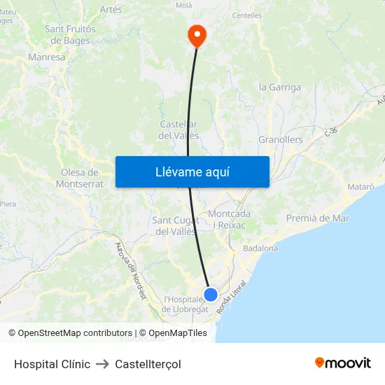 Hospital Clínic to Castellterçol map