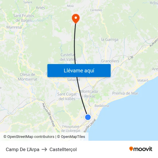 Camp De L'Arpa to Castellterçol map