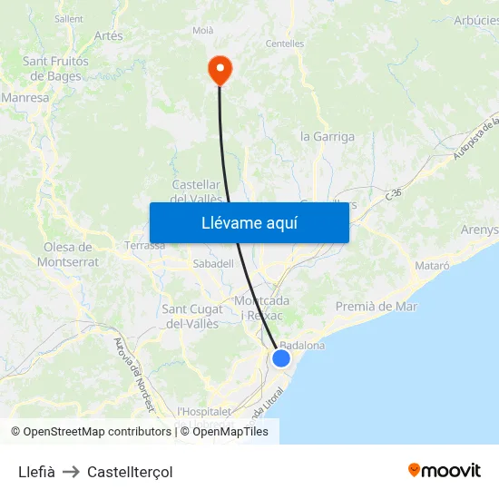 Llefià to Castellterçol map