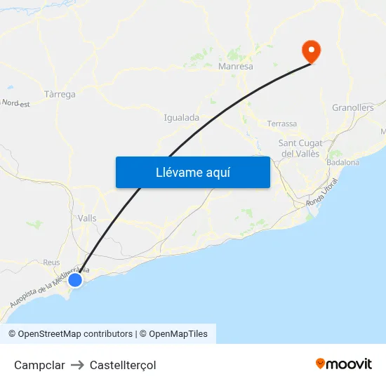 Campclar to Castellterçol map