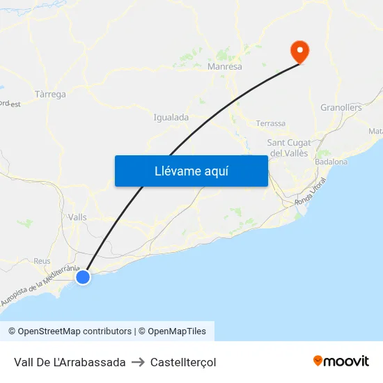 Vall De L'Arrabassada to Castellterçol map