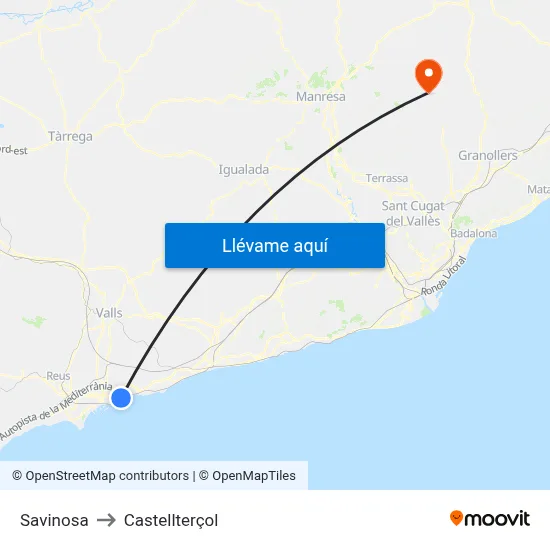 Savinosa to Castellterçol map