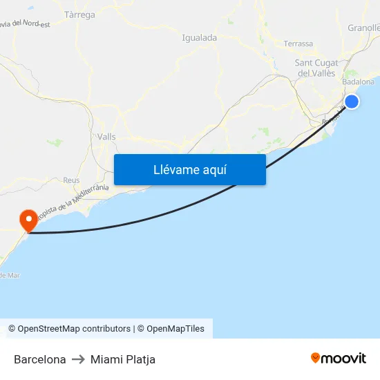 Barcelona to Miami Platja map