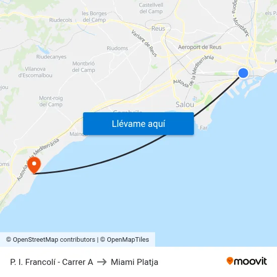 P. I. Francolí - Carrer A to Miami Platja map