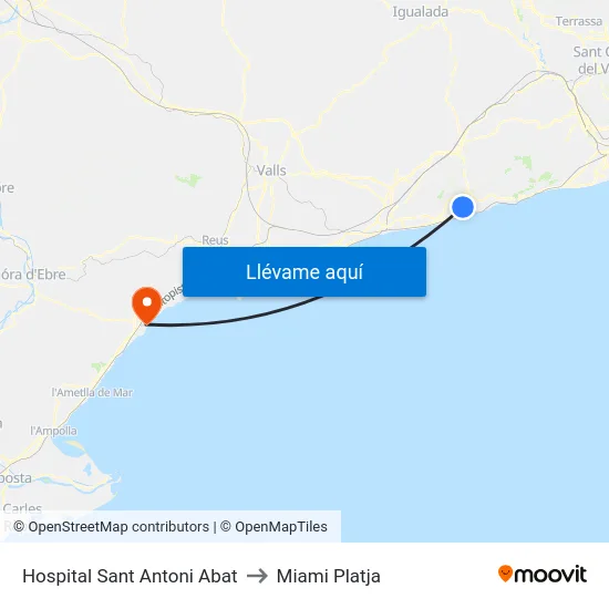 Hospital Sant Antoni Abat to Miami Platja map