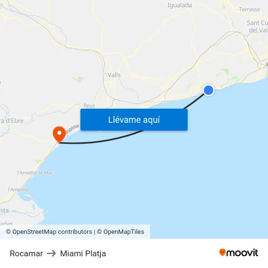 Rocamar to Miami Platja map