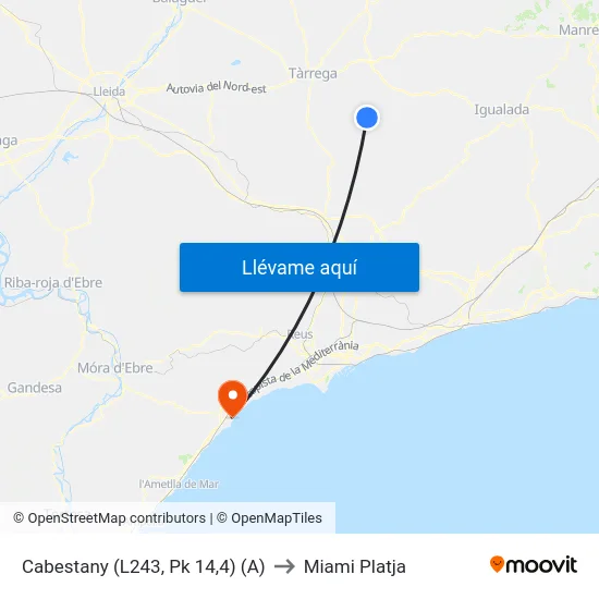 Cabestany (L243, Pk 14,4) (A) to Miami Platja map